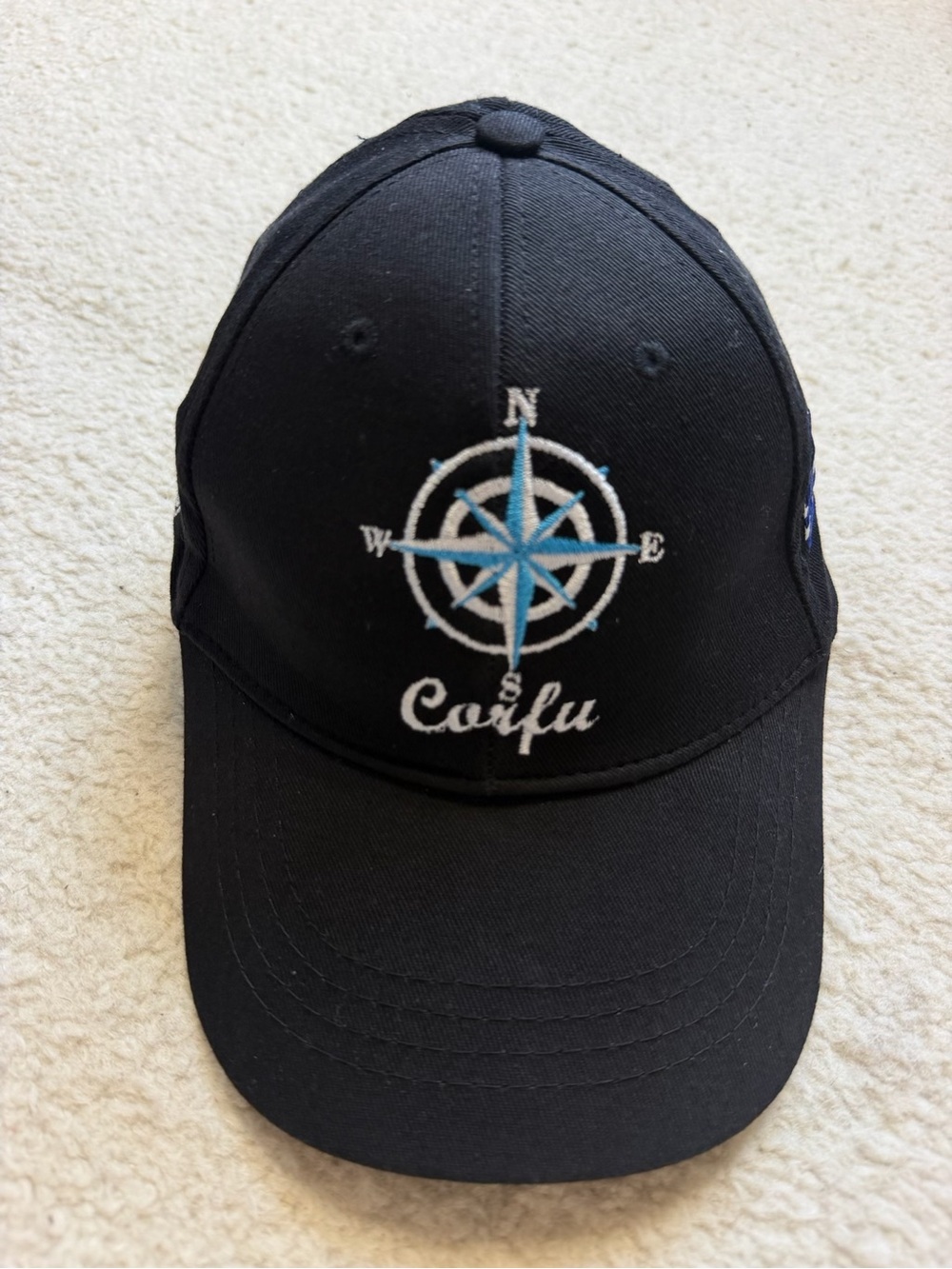 Corfu Greece Greek Island Embroidered Compass Evil Eye Hat Cap Black